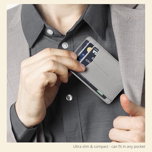 Image of Oak Leathers Leather Slim Minimalist Wallet for Men & Women RFID Front Pocket Leather Card Holder Wallets (Grey)