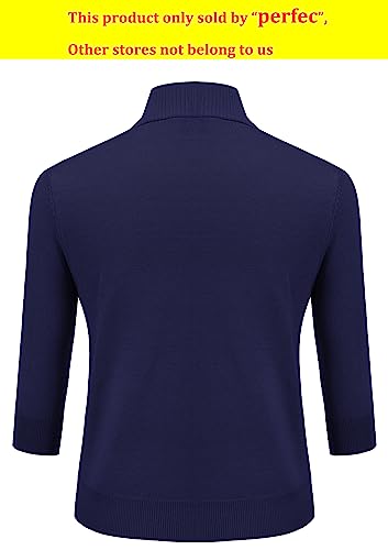 Astoseu Women's 3/4 Sleeve Cropped Cardigan Sweater Bolero Open Front Short Shrugs For Dresses Navy Blue S #TOP1