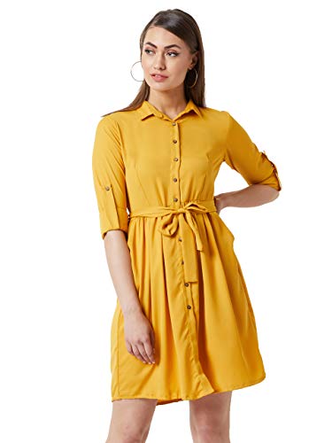 Miss Chase Women's Mustard Yellow Knee-Long Shirt Dress(MCAW18D12-38-183-02,Mustard Yellow,X-Small)