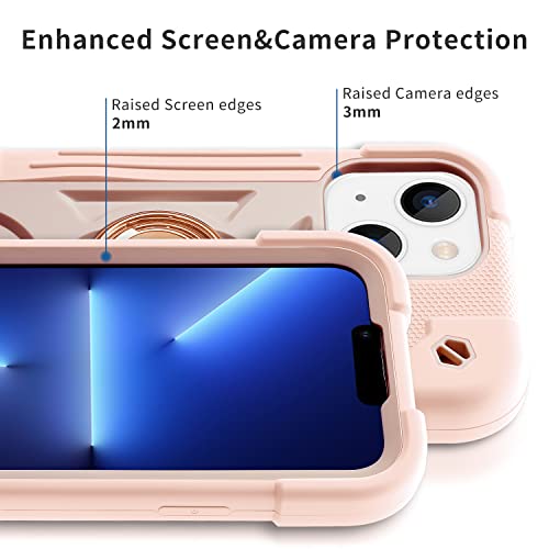 Image of MARKILL Compatible with iPhone with Built-in 360Rotating Ring Stand, Military Grade Drop Protection Full Body Rugged Heavy Duty Case Durable Cover (Pink, iPhone 13 mini /12 mini 5.4 inch)