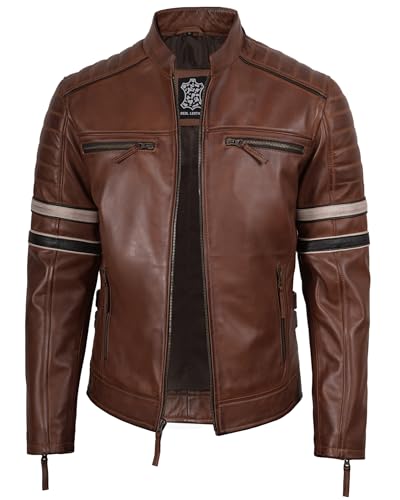 Image of fjackets Cafe Racer Leather Jacket Men Real Lambskin - Leather Jacket Men Moto Style, Zip Up