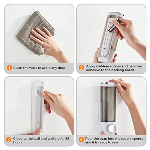 modunful Shampoo and Conditioner Dispenser,No Drill Shower Dispenser 1 Chamber Shampoo Set for Shower Wall Mounted Body Wash for Bathroom,Large Capacity,White - Image 3
