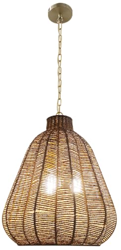 Image of 3-Light Rustic Twisted Rope Pendant Light with Gold Chain, Handcrafted Boho Hanging Ceiling Fixture, Natural Rattan Woven, E26 Bulb Compatible (16 inch)