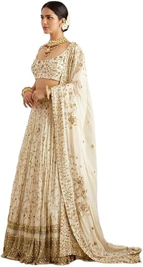 JIHU CULTURE White Georgette Embroidery Work Dupatta For Women