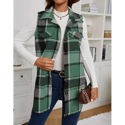 Womens Fall Vest Casual Plaid Shacket Jacket Sleeveless Button Down Shirts Oversized Buffalo Plaid Vest Fall Fashion3