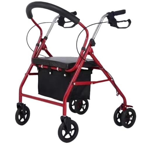 Nihig シルバーカート 手押し車 多機能椅子付き 折りたたみ 高さ調節可 ショッピング 買い物カート シニア 座れる 6輪 歩行介助 補助具 高齢者 歩行補助 荷物 介護 老人 歩行車 軽量 簡単組立 ブレーキ付き 敬老の日 (レッド)