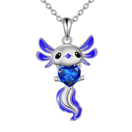 Axolotl Birthstone Necklace Sterling Silver Axolotl Pendant CZ Animal Jewelry Birthday Gifts for Women