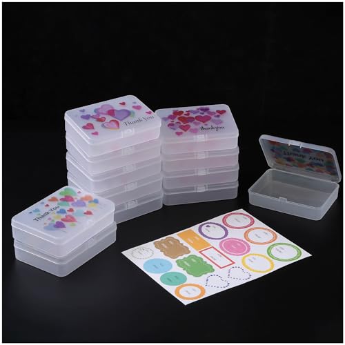 Image of 12 Pieces Rectangular Plastic Organizer Storage Box Containers with Thank You & Hearts Image Pattern on the Lid, 4.5 x 3.3 x 1.1 inch (White)