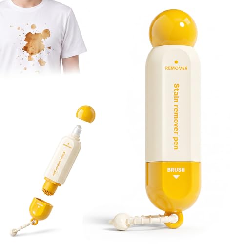 Image of Double-Headed Instant Stain Remover Pen - Dual-Tip Waterless Stain Remover for Oil, Wine & Food Stains, Compact Travel Spot Cleaner for Clothes, Office, Car, Home，1 Pcs - Yellow