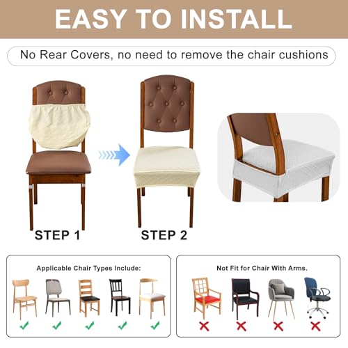 Image of Genina Waterproof Seat Covers for Dining Room Chair Covers,No Rear Covers | Set of 6,Simple Installation,Jacquard Removable Machine Washable Kitchen Chair Seat Slipcovers,Pet Hair And Stain Protection