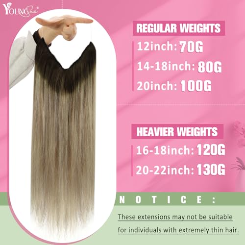 Image of YoungSee 135G Invisible Wire Hair Extensions for Women Brown Blonde Human Hair Wire Extensions Balayage One Piece Hair Extensions Real Human Hair Walnut Brown with Blonde Soft Hair 20 Inch