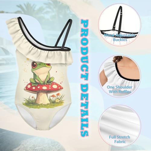 Image of Ladybug Swimsuits for Girls 5-14 One Piece Bathing Suit Kids One Ruffle Shoulder Beach Sport Swimwear