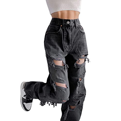 Women High Waisted Baggy Ripped Y2K Jeans Boyfriend Fashion Wide Leg Large Denim Baggy Black Jeans for Girls2