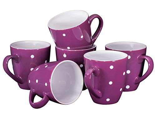 Polka Dot Coffee Mug Set Set of 6 Large-sized 16 Ounce Ceramic Coffee Mugs Restaurant Coffee Mugs Purple