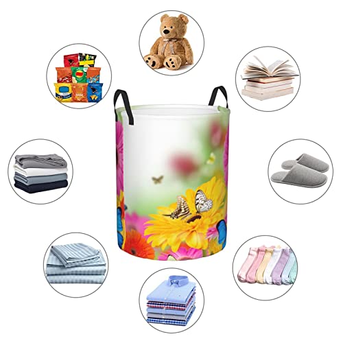 Spring Butterfly Printed Laundry Hamper Laundrys Basket Waterproof Foldable With Handles Circular Storage Clothes Bag For Bathroom Bedroom Dorm Medium #TOP5