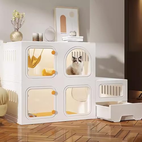 Katzenkäfig für den Innenbereich mit Katzentoilette, multifunktionales Katzenhaus für Bewegung und Spielen, einfach zu montierende Katzenstreu für Haustiere