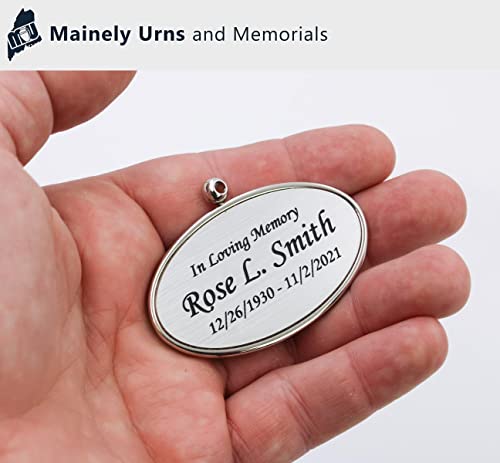 Hanging Silver Oval Personalized Pendant For Cremation Urns That Can’t Be Engraved - Includes Silver Satin Ribbon - Made of3