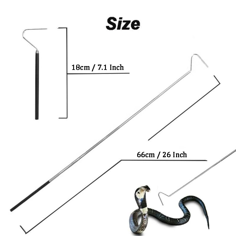 Image of 1 Pack Extensible Snake Hook - 26 Inch Stainless Steel Reptile Hook with Non Slip Rubber Handle - Pet Snake Accessories Pick-Up Handling Tool - Pool Skimmer Basket Hook (1 Pack 26 Inch)