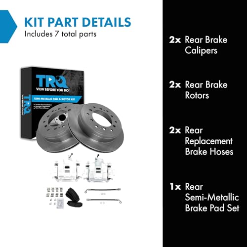 Image of TRQ Rear Brake Pad and Rotor Set Semi Metallic Rotors Calipers Compatible with 2010-2014 Toyota FJ Cruiser