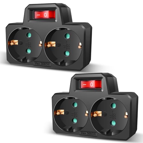 EXTRASTAR 2 en 1 Adaptador con Interruptor y Enchufes Schuko hasta Carge 3680W 250V 16A Blanco