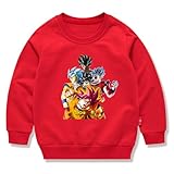 [VigorCMJ] ドラゴンボール 子供服 春秋 スウェット 長袖 クルーネック 男の子 女の子 綿100% キッズ 薄手 カジュアル 小学生 トップス プレゼント レッド 130CM
