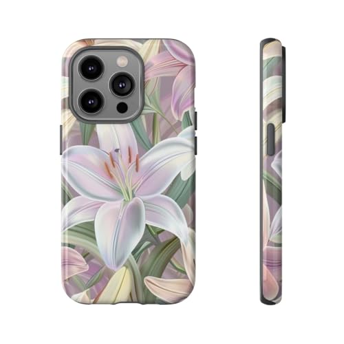 Coque iPhone 14 Pro fleur rose pastel lys de Pâques brillante