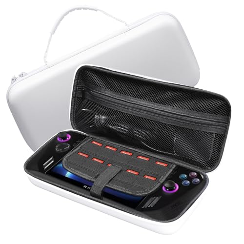 Image of STOYOBE EVA Leather Grain Handbag Clutch Protective Bag for ASUS ROG Ally (2023) - Hard Shell Travel Carry Case, Shockproof, Water-Resistant, Zipper Storage Pouch for Gaming Console & Accessories (White)