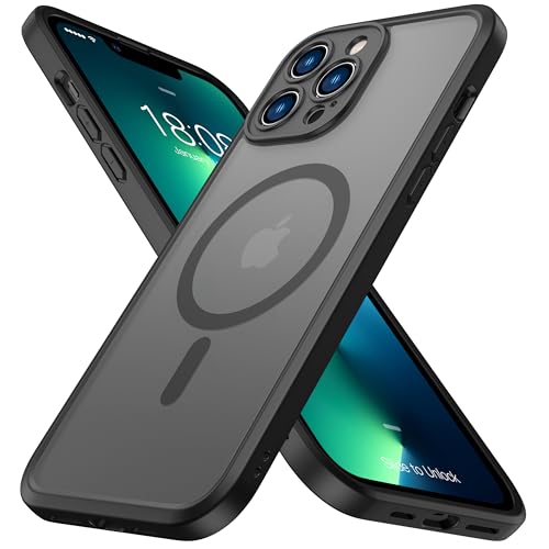 ImpactStrong Magnetic Guard Designed for iPhone 13 Pro Max Case [Camera Protection] [Military Grade Drop Tested] [Compatible with MagSafe] Slim Translucent Matte Phone Case (6.7") - Black