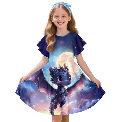 Uourmeti Ruffle Sleeve Dress for Girls Summer Casual Dresses Knee Length Playwear Outfits