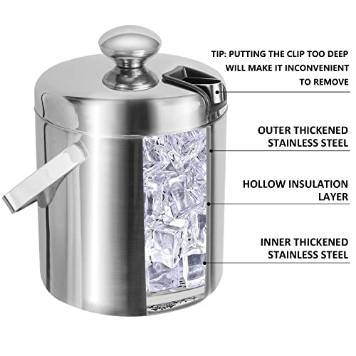 Sunmeyke Double Wall Stainless Steel Insulated Ice Bucket(3.7 Quarts), With Lid Strainer And Tongs, Great For Cocktail Bar And Parties #TOP2