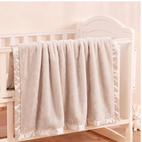 Image of Pro Goleem Fleece Baby Blanket with 2 Inch Satin Trim Soft Anti-Static Plush Blanket for Boys and Girls Christmas Baby Gifts for Babies 30''x40'',Khaki