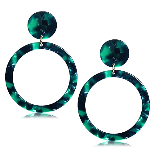 Acrylic For Women Geometry Circle Resin Drop Dangle Earrings Bohemia Tortoise Shell Hoop Earrings Mottled Statement Stud Earrings Fashion Jewelry (Green) #TOP28