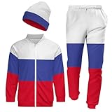 Fattyeery Mens Jacket Russia Flag Autumn Loose Hip-Hop for Men Long-Sleeved Sweatershirt Sweatpants Sets Coat And Hat S