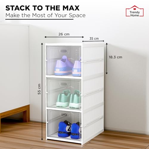Image of Senego by Trendy Home Shoe Rack (3-Layer) Foldable Sneakers Box, Collapsible Storage Organizer for Shoe, Slippers and Books, Storage Rack for Living Room, Multipurpose Cabinet Organizer (White)