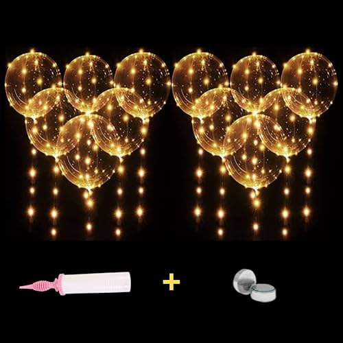 Orlum Pack todo incluido Premium – 12 globos de luz LED de 50 cm de calidad TF para montar – Incluido: bomba, pilas, elásticas, metro. 3 luces   Navidad/San Valentín/Boda/Cumpleaños