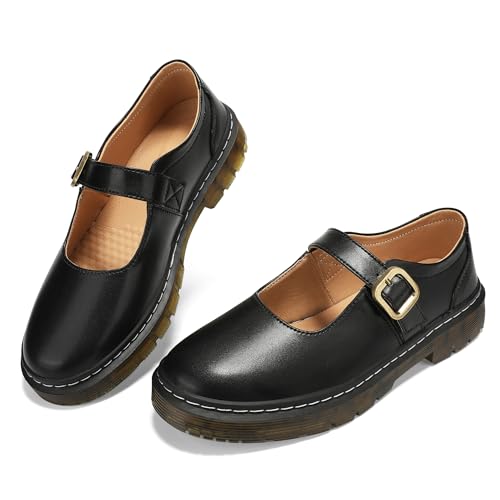 Women's Mary Jane Flat Shoes Comfort Platform Buckle Ankle Strap Flats Breathable Slip On Lightweight Office Work Shoes