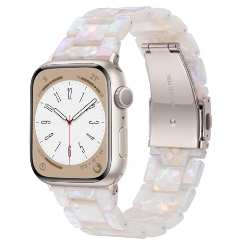 V-MORO Resin Bands Compatible with Apple Watch Series 8/7/9/10/11 Starlight Buckle Fashion Lightweight Watch Strap for iwatch Series SE/6/5/4/3/2/1(Aurora White 42mm/41mm/40mm/38mm)