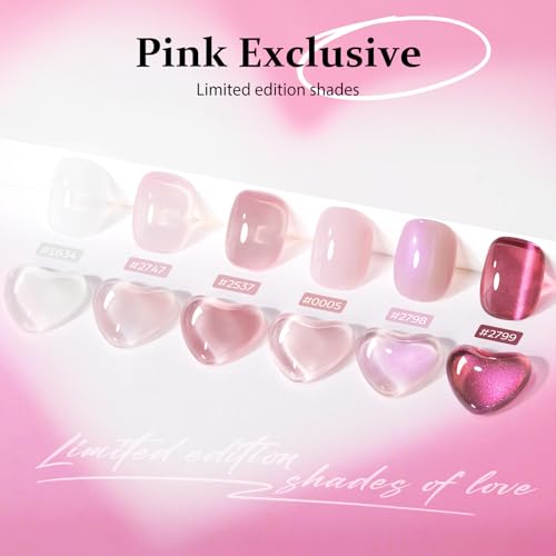 Image of modelones Gel Nail Polish Set, 6 Colors 2026 Mothersday Pastel Nude Pink Milky White French Jelly Gel Polish Pearl Hot Pink Glitter Heart Cat Eye Nail Gel Polish LED DIY Gift with Stickers & Magnet