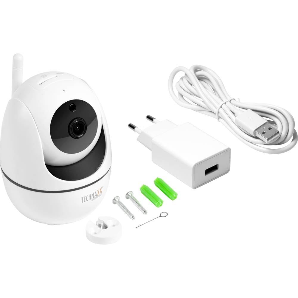 Technaxx Telecamera di Sicurezza WiFi da Interno Full HD 1080P, Telecamera IP PTZ con Rotazione 355° e Inclinazione 130°, Rilevamento e Tracciamento del Movimento, Visione Notturna – TX-146