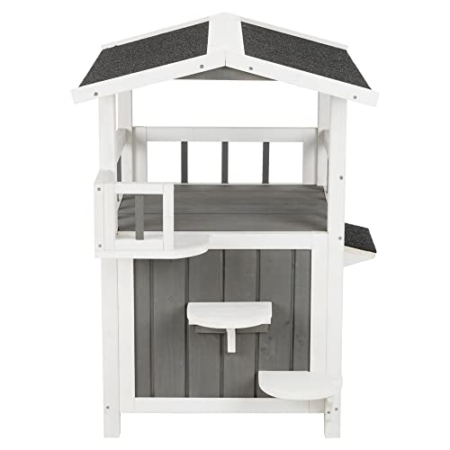 Trixie Outdoor Cat House, Weatherproof 2-Story Cat House with Balcony and Shade, Side Steps, Railings & Raised Floor, Outdoor Shelter for Cats and Small Dogs, Gray/White Fir Wood by Trixie - Image 3