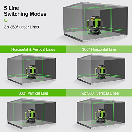 image for Huepar 3D Laser level Green Beam Tiling Floor Laser Tool with 2 Li-ion