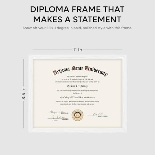 Image of Homeforia 8.5 x 11 Diploma Frame White Wood, High End Oak 8.5x11 Certificate Frames, 11x8.5 Document Frames for Wall or Tabletop, 8.5 by 11 Award White Wooden Frame, Tempered Glass, Wall Kit, Set of 3