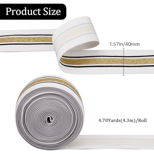 GORGECRAFT 4.3m 40mm Wide Gold and Black Striped Elastic Band White Flat Stretchy Webbing Sewing Knitting Strap Trim Ribbon for DIY Craft Waistband Headband Bags Garments Accessory - Image 2