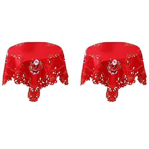 UDSKNV[KSL 2X Mantel Bordado de Navidad, Mantel Redondo, para Restaurante, Comedor, Fiesta, Banquete, Eventos, 33 Pulgadas