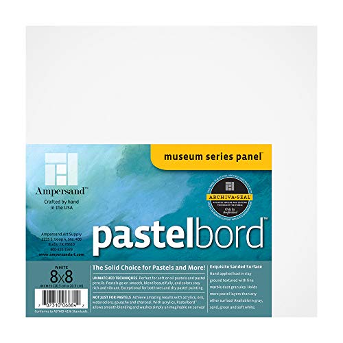 Ampersand Art Supply Pastel Painting Panel: Museum Series Pastelbord, White, 1/8 Inch Flat Profile, 8x8