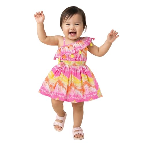 Image of Nautinati Baby Girls Fit & Flare Dress with Single Shoulder Strap and Assymetric Neckline | Age 0-3 Years