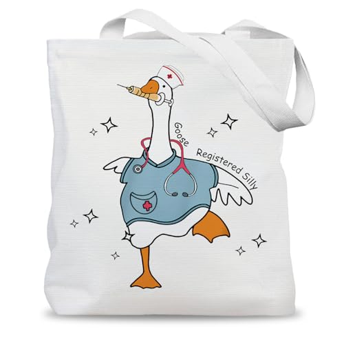 Silly Goose Nurse Tote Bag, Registered Nurse Gifts Canvas Tote Bags for Women, RN Nurses Appreciation Gifts, Funny Nursing Goose Reusable Grocery Shopping Bags