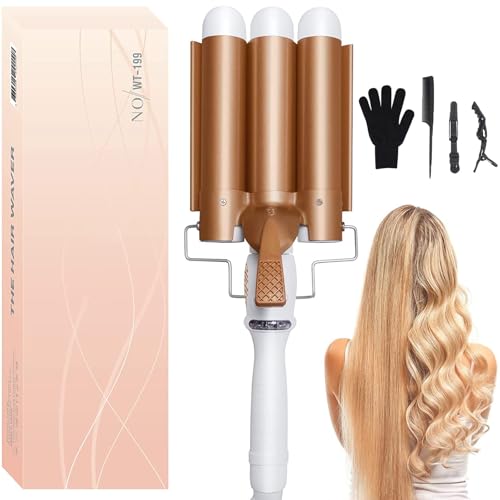 Large 3 Barrel Curling Iron, Hair Waver 3 Barrel & Crimper Curling Wand for Beach Waves, 1.25