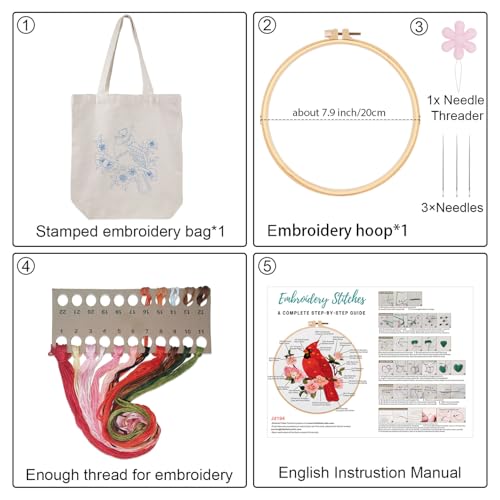 Louise Maelys Kit de bordado de sacola de lona para iniciantes, kits de ponto cruz para adultos, bor