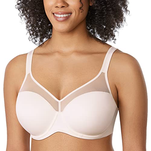 Image of DELIMIRA Women's Full Coverage Bras Underwire Lightly Padded Plus Size Supportive Tshirt Sheer Bra